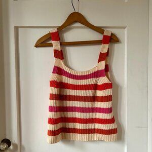 FRNCH Paris Size S Knit Tank Top Stripes Beige Pink Orange